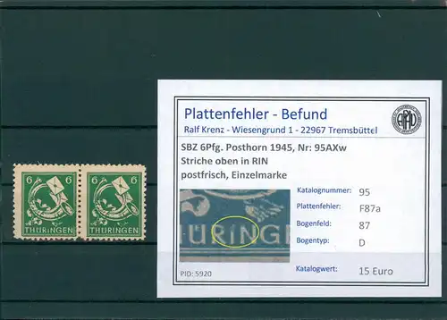 SBZ 1945 Nr 95AXw F87a postfrisch (204211)