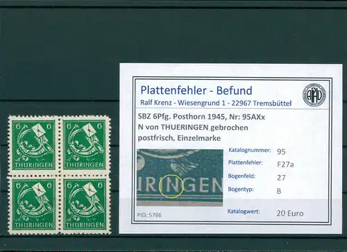 SBZ 1945 Nr 95AXx F27a postfrisch (204215)