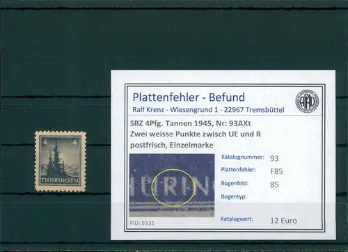 SBZ 1945 Nr 93AXv F85 postfrisch (204223)