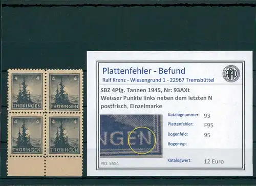 SBZ 1945 Nr 93AXt F95 postfrisch (204227)