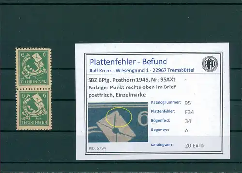 SBZ 1945 Nr 95AXt F34 postfrisch (204231)