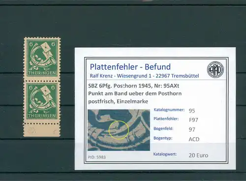 SBZ 1945 Nr 95AXt F97 postfrisch (204234)