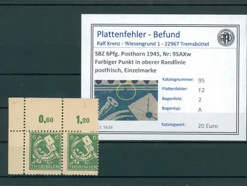 SBZ 1945 Nr 95AXw F2 postfrisch (204235)