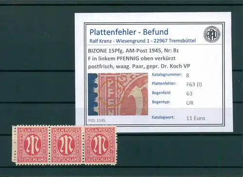 BIZONE 1945 Nr 8z F63(I) postfrisch (204298)