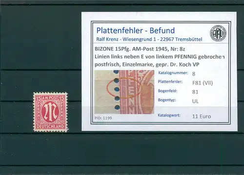 BIZONE 1945 Nr 8z F81(VII) postfrisch (204307)