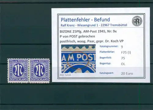 BIZONE 1945 Nr 9x F75(I) postfrisch (204314)