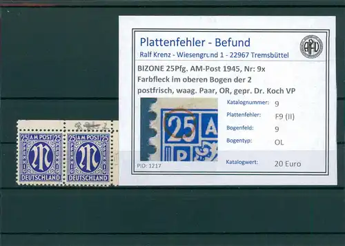 BIZONE 1945 Nr 9x F9(II) postfrisch (204317)