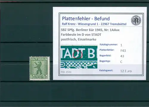 SBZ 1945 Nr 1AAvx F43 postfrisch (204498)
