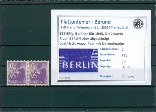 SBZ 1945 Nr 2Aawbz F13 postfrisch (204697)