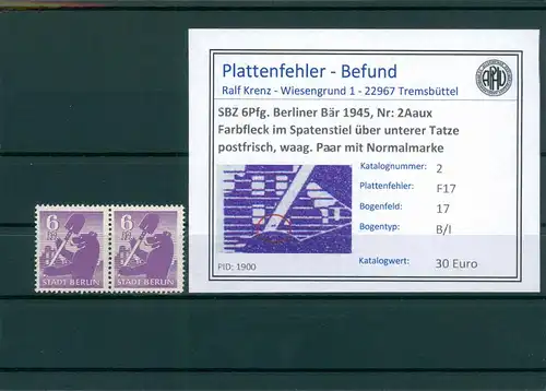 SBZ 1945 Nr 2Aaux F17 postfrisch (204698)