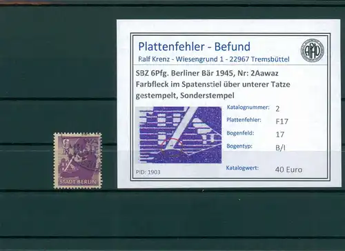 SBZ 1945 Nr 2Aawaz F17 gestempelt (204701)