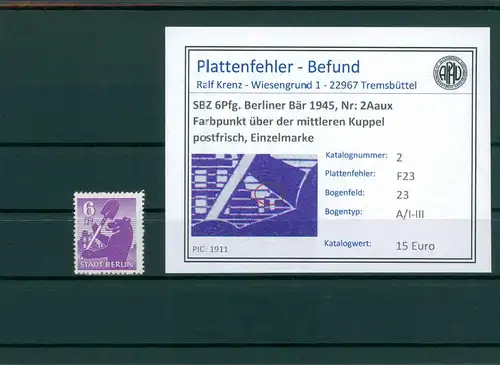 SBZ 1945 Nr 2Aaux F23 postfrisch (204705)