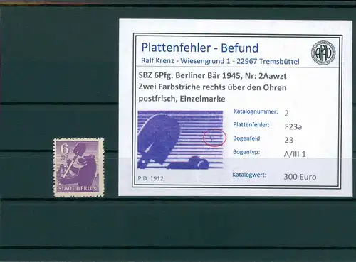 SBZ 1945 Nr 2Aawbzt F23a postfrisch (204706)