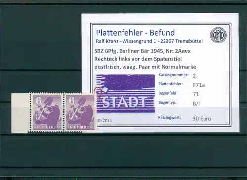 SBZ 1945 Nr 2Aavx F71a postfrisch (204745)