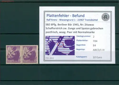 SBZ 1945 Nr 2Aawaz F84 postfrisch (204754)