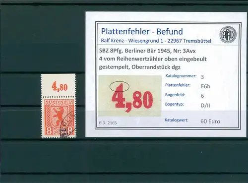 SBZ 1945 Nr 3Avx F6b gestempelt (204817)