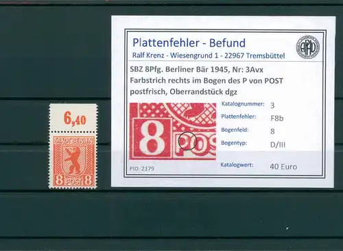 SBZ 1945 Nr 3Avx F8b postfrisch (204822)