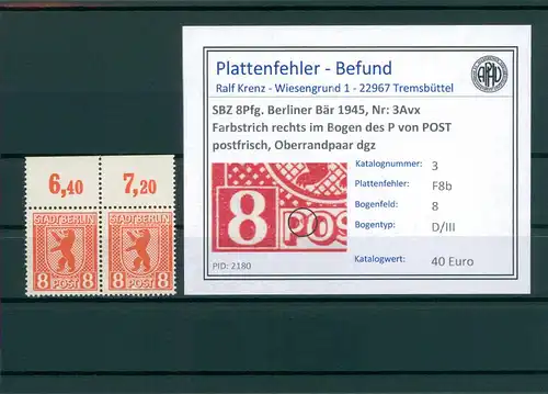 SBZ 1945 Nr 3Avx F8b postfrisch (204823)
