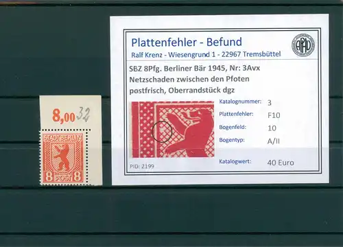SBZ 1945 Nr 3Avx F10 postfrisch (204832)