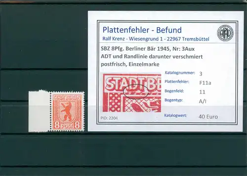 SBZ 1945 Nr 3Aux F11a postfrisch (204833)