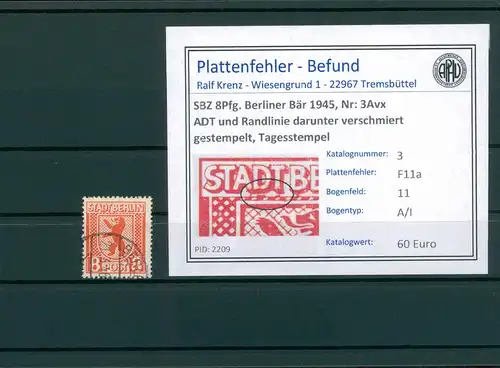 SBZ 1945 Nr 3Avx F11a gestempelt (204836)