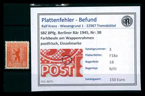 SBZ 1945 Nr 3B F18a postfrisch (205223)