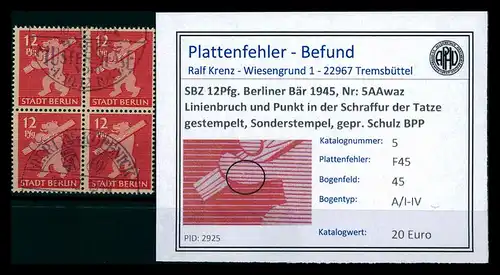 SBZ 1945 Nr 5AAwaz F45 gestempelt (205256)