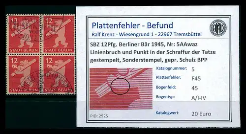 SBZ 1945 Nr 5AAwaz F45 gestempelt (205257)