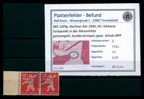 SBZ 1945 Nr 5AAwaz F52c gestempelt (205260)