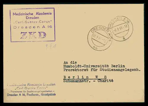 DDR ZKD Dienstbrief 1961 siehe Beschreibung (205970)