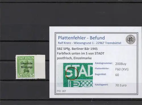 SBZ 1948 PLATTENFEHLER Nr 200Buy XVI postfrisch (210352)