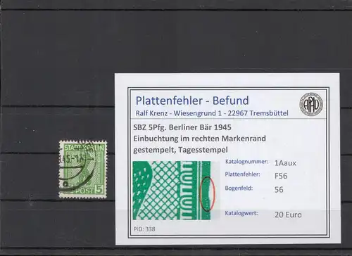 SBZ 1945 PLATTENFEHLER Nr 1AAux F56 gestempelt (210466)