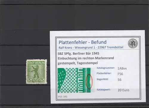 SBZ 1945 PLATTENFEHLER Nr 1ABvx F56 gestempelt (210472)