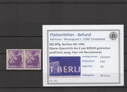 SBZ 1945 PLATTENFEHLER Nr 2Aawbz F49 postfrisch (210564)