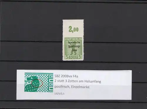 SBZ 1948 PLATTENFEHLER Nr 200Bvx F4a postfrisch (211267)
