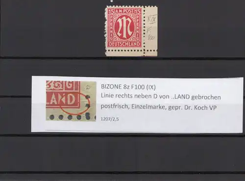 AM-POST 1945 PLATTENFEHLER Nr 8z IX postfrisch (211359)