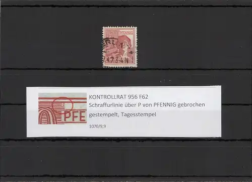 KONTROLLRAT 1947 PLATTENFEHLER Nr 956 F62 gestempelt (211395)