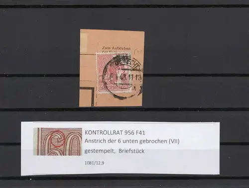 KONTROLLRAT 1947 PLATTENFEHLER Nr 956 F41 gestempelt (211405)