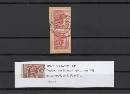 KONTROLLRAT 1947 PLATTENFEHLER Nr 956 F41 gestempelt (211406)