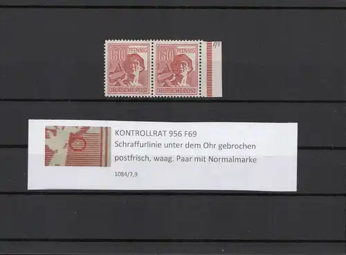 KONTROLLRAT 1947 PLATTENFEHLER Nr 956 F69 postfrisch (211408)