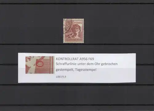 KONTROLLRAT 1947 PLATTENFEHLER Nr A956 F69 gestempelt (211411)
