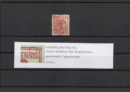 KONTROLLRAT 1947 PLATTENFEHLER Nr 956 F55 gestempelt (211415)