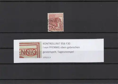 KONTROLLRAT 1947 PLATTENFEHLER Nr 956 F30 gestempelt (211417)