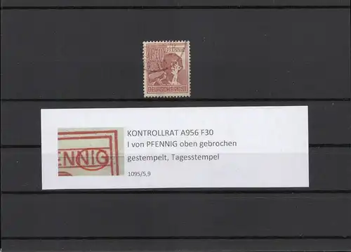 KONTROLLRAT 1947 PLATTENFEHLER Nr A956 F30 gestempelt (211419)