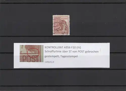 KONTROLLRAT 1947 PLATTENFEHLER Nr A956 IV gestempelt (211421)
