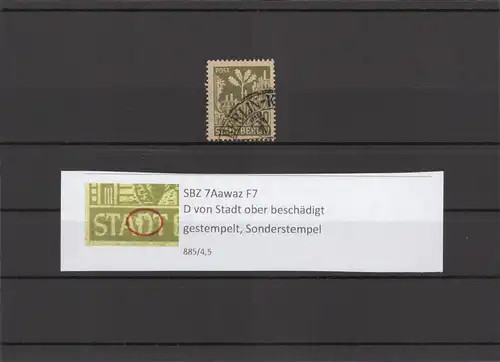 SBZ 1945 PLATTENFEHLER Nr 7Aawaz F7 gestempelt (211651)