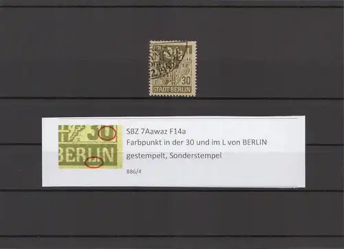 SBZ 1945 PLATTENFEHLER Nr 7Aawaz F14a gestempelt (211652)