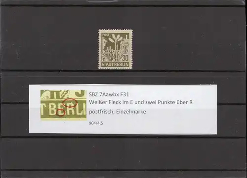 SBZ 1945 PLATTENFEHLER Nr 7Aawbx F31 postfrisch (211658)