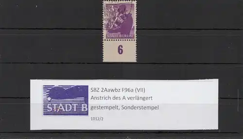 SBZ 1945 PLATTENFEHLER Nr 2Aawbz VII gestempelt (211702)