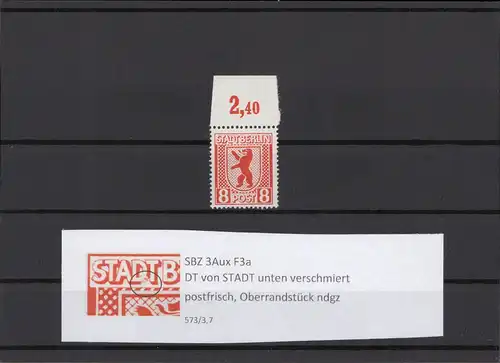 SBZ 1945 PLATTENFEHLER Nr 3Aux F3a postfrisch (211783)